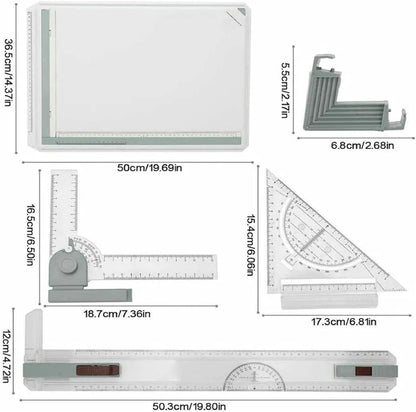 Drawing Board with Adjustable Angle, 51 x 37 cm, for Students, Engineers, Artists and Architects, A3 Drawing Board with Parallel Motion Accessories