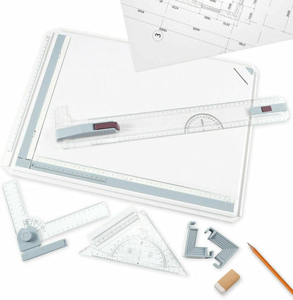 Drawing Board with Adjustable Angle, 51 x 37 cm, for Students, Engineers, Artists and Architects, A3 Drawing Board with Parallel Motion Accessories