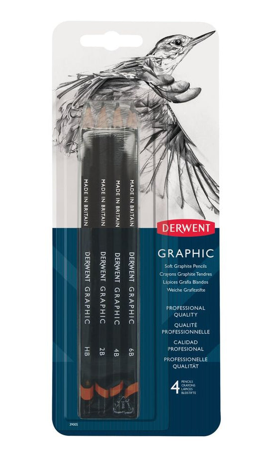 Derwent Graphic Soft Graphite Drawing Pencils, Set of 4