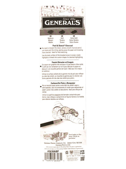 General's Peel & Sketch Charcoal Pencil & Eraser Set