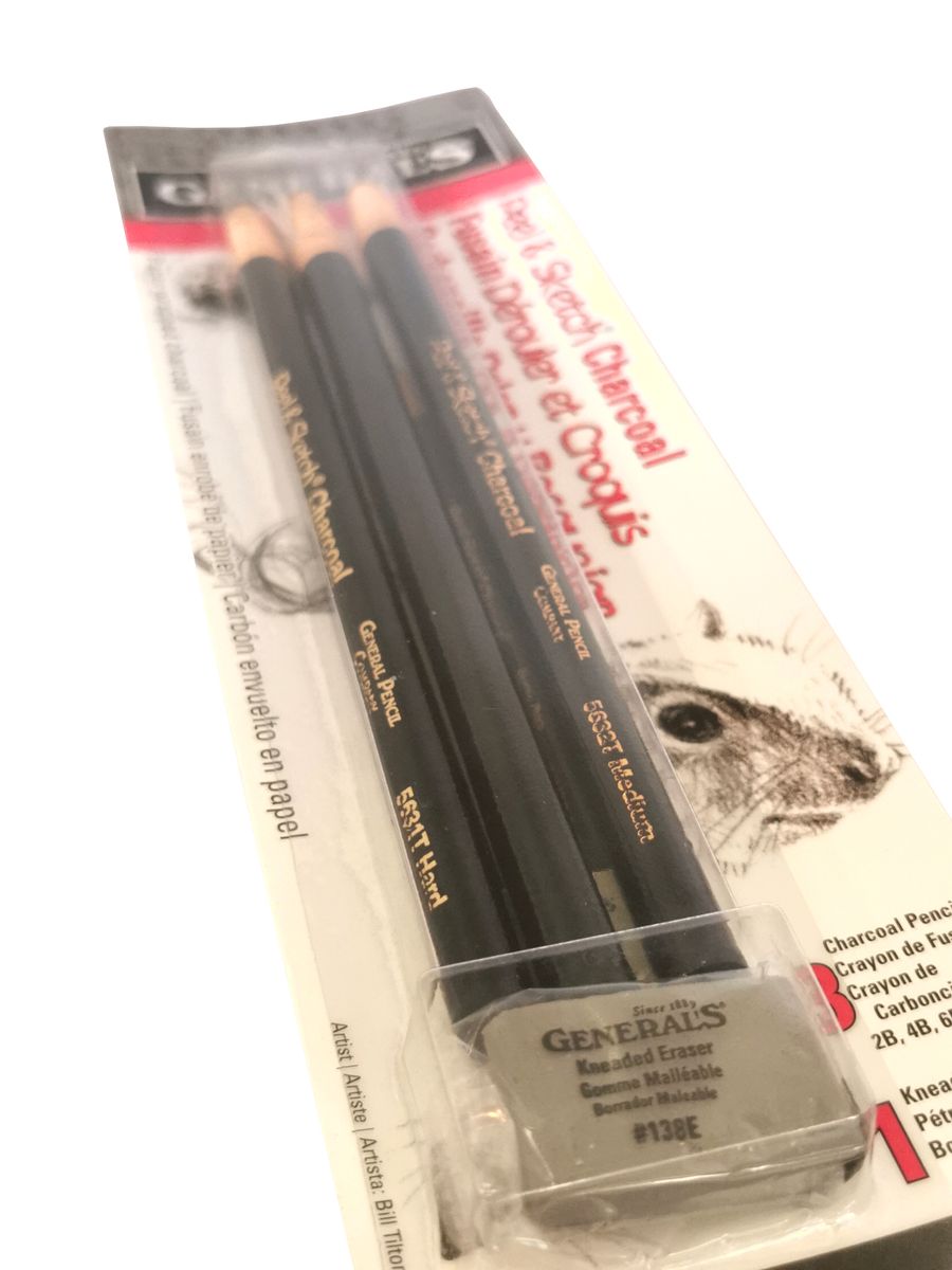 General's Peel & Sketch Charcoal Pencil & Eraser Set