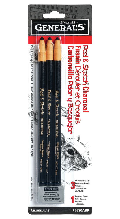 General's Peel & Sketch Charcoal Pencil & Eraser Set